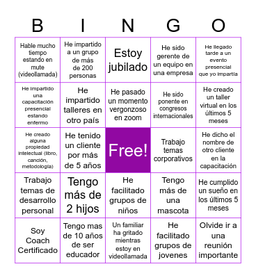 MetaTraining Bingo Card
