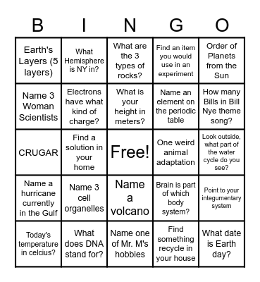 Science BINGO Card