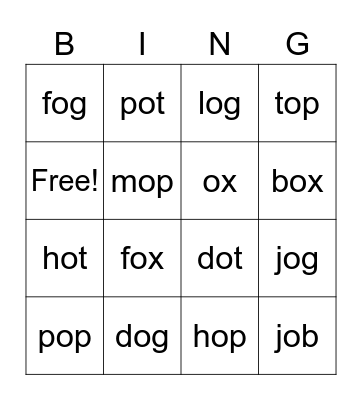 short vowel 1 Bingo Card