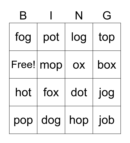 short vowel 1 Bingo Card