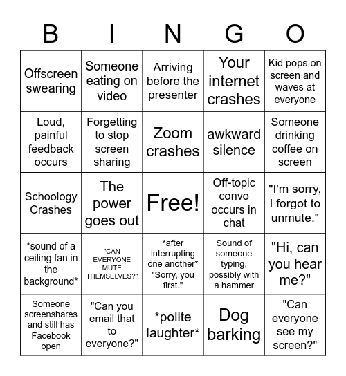 Teacher Virtual Back to School BINGO Card