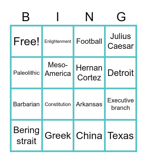 Historical  Bingo Card