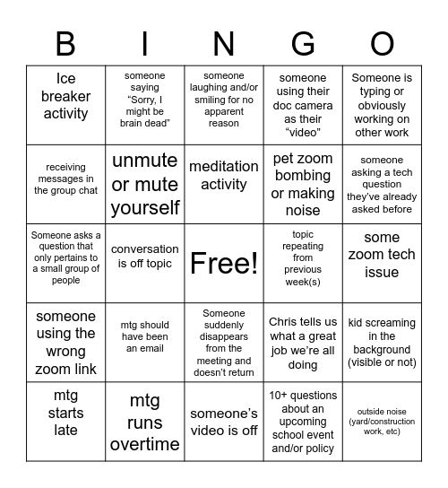 Untitled Bingo Card