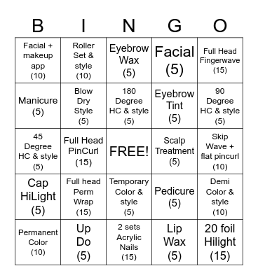 COSMETOLOGY Bingo Card