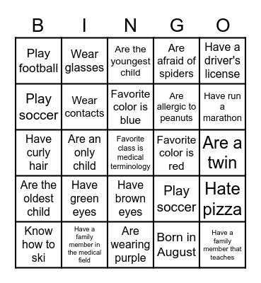 Ice breaker Bingo Card