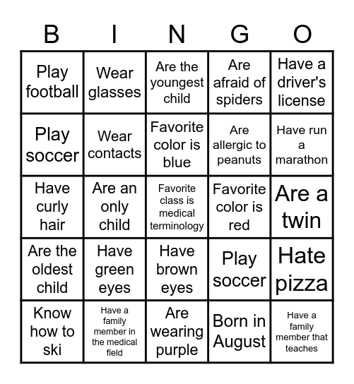 Ice breaker Bingo Card