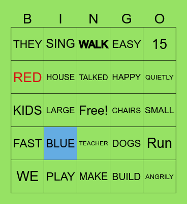 Parts of Speech BINGO Card