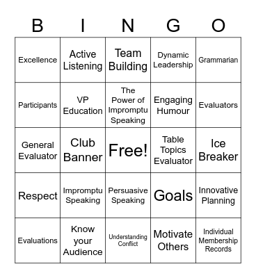 Toastmasters Bingo Card