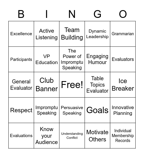 Toastmasters Bingo Card