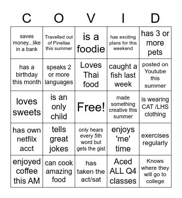 Social Bingo Schneider style Bingo Card