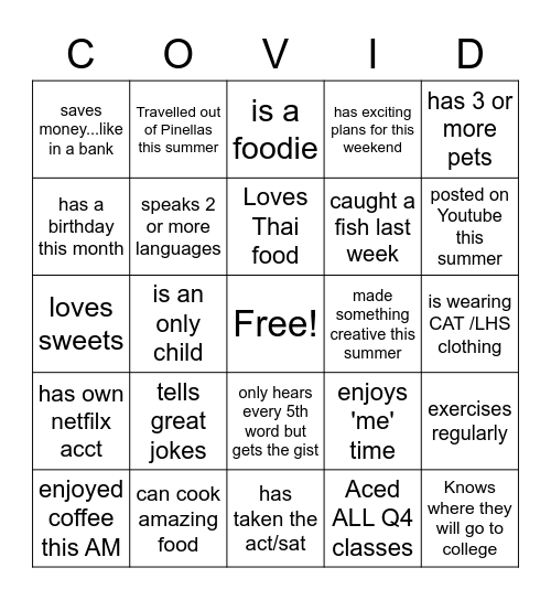 Social Bingo Schneider style Bingo Card