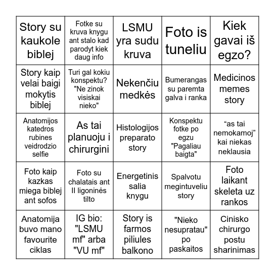 LSMU mf mokslininkės bingo Card