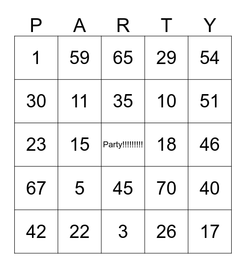Hannah's Birthday Party Bingo Card