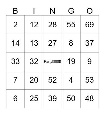 Hannah's Birthday Party Bingo Card