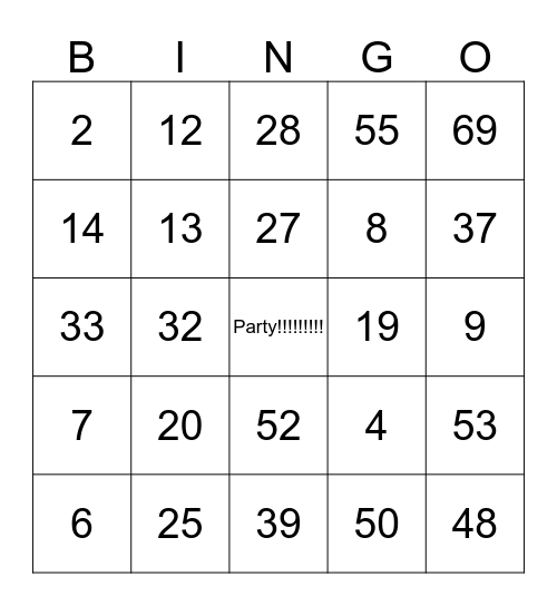 Hannah's Birthday Party Bingo Card