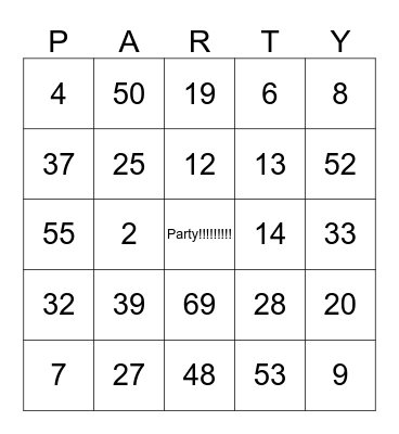 Hannah's Birthday Party Bingo Card