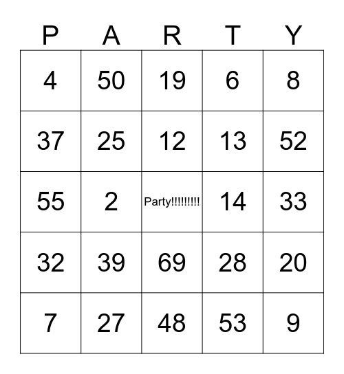 Hannah's Birthday Party Bingo Card