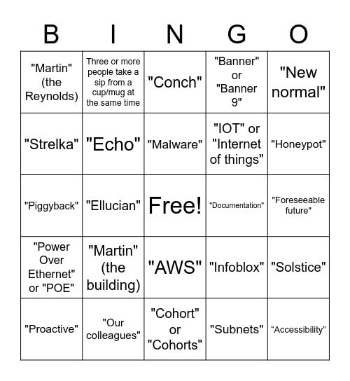 ITS Bingo Card