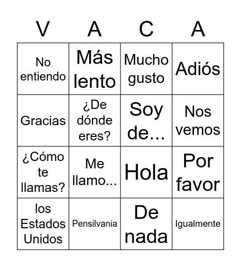 Conversaciones básicas Bingo Card