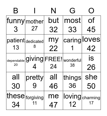 HAPPY BIRTHDAY MOM!!! Bingo Card