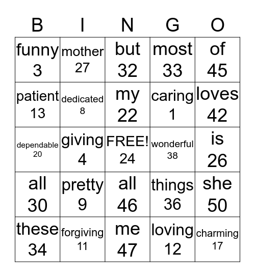 HAPPY BIRTHDAY MOM!!! Bingo Card