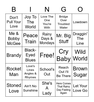1971 Hits Bingo Card