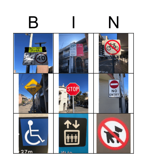 Signs Bingo Card