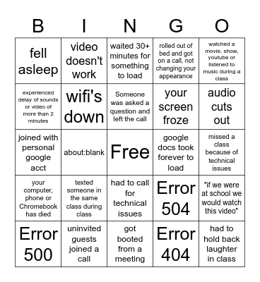 online school bingo Card
