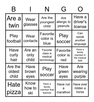 Ice breaker Bingo Card