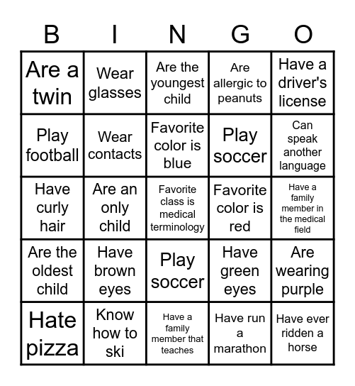 Ice breaker Bingo Card