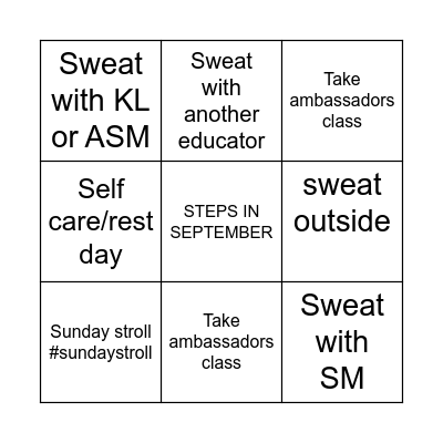 SWEAT CHALLENGE Bingo Card