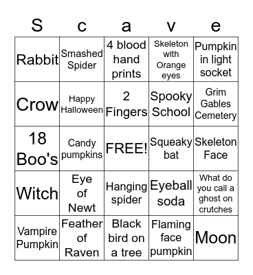 Halloween Scavenger Bingo Card