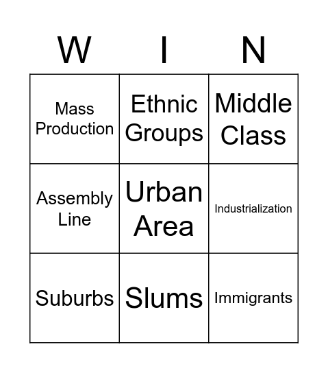 Unit 1 Vocab Bingo Card