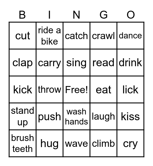 Verbs Bingo Card