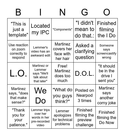 Math content bingo Card