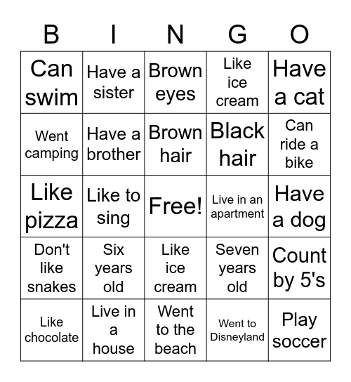 All About You Bingo Card
