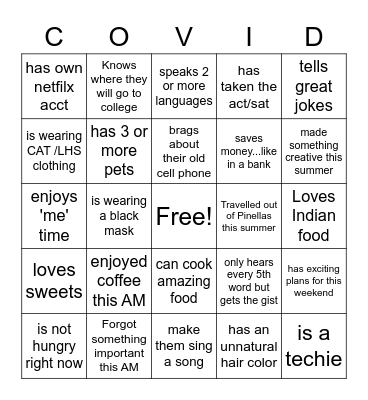 Social Bingo Schneider style Bingo Card