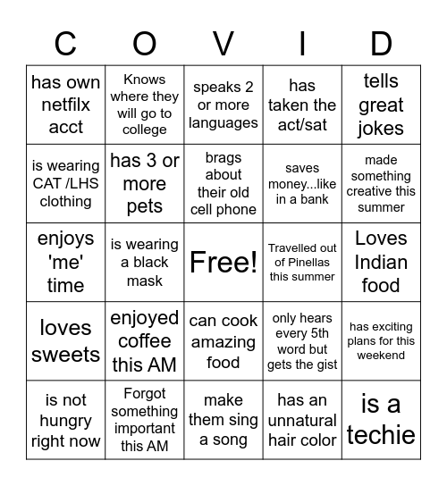 Social Bingo Schneider style Bingo Card