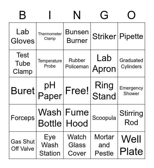 Laboratory Equipment Bingo Card
