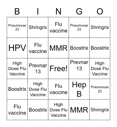 IMMUNIZATION Bingo Card