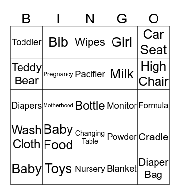 Baby Shower Bingo Card