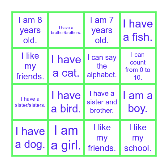 Bingo to Meet YOU! Bingo Card