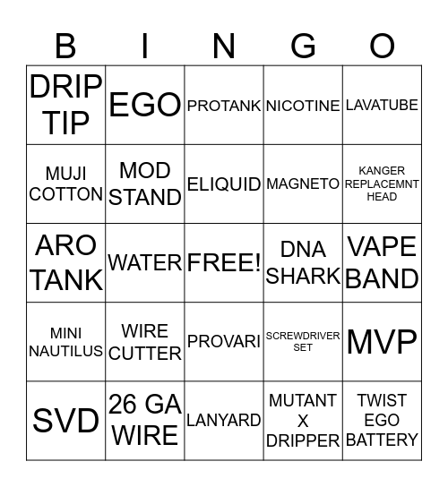 VAPERS BINGO Card