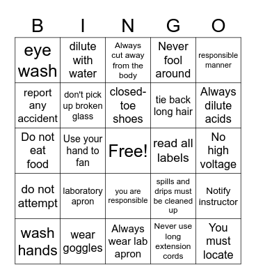 safety Bingo Card