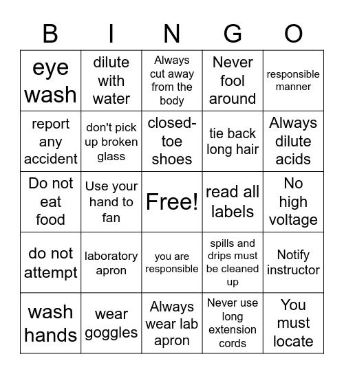 safety Bingo Card