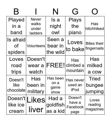 People Bingo Card