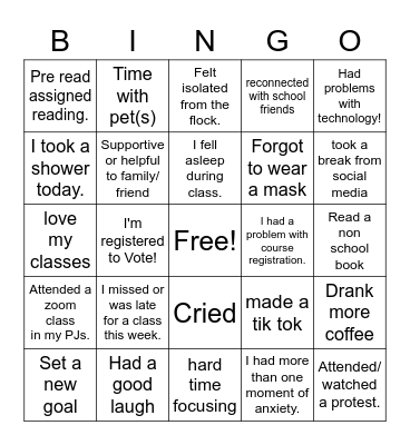 Back to Remote learning Fall 2020 Bingo Card