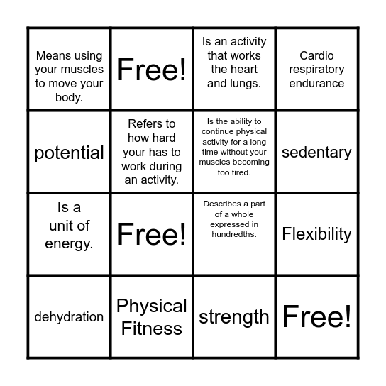 Chapter 2: Physical fitness and Active Living Bingo Card