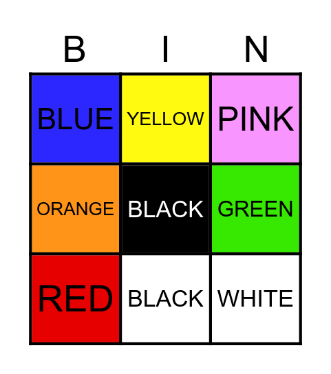 COLORS Bingo Card