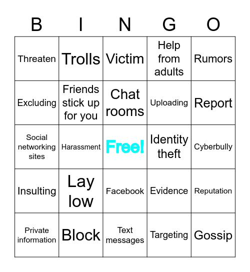 Cyber bullying Bingo Card